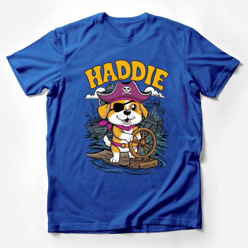 Kids Pirate Dog T-Shirt, Cute Cartoon Puppy Captain Tee, Boys Girls Treasure Hunt Clothing, Haddie Character Shirt Male T-Shirt