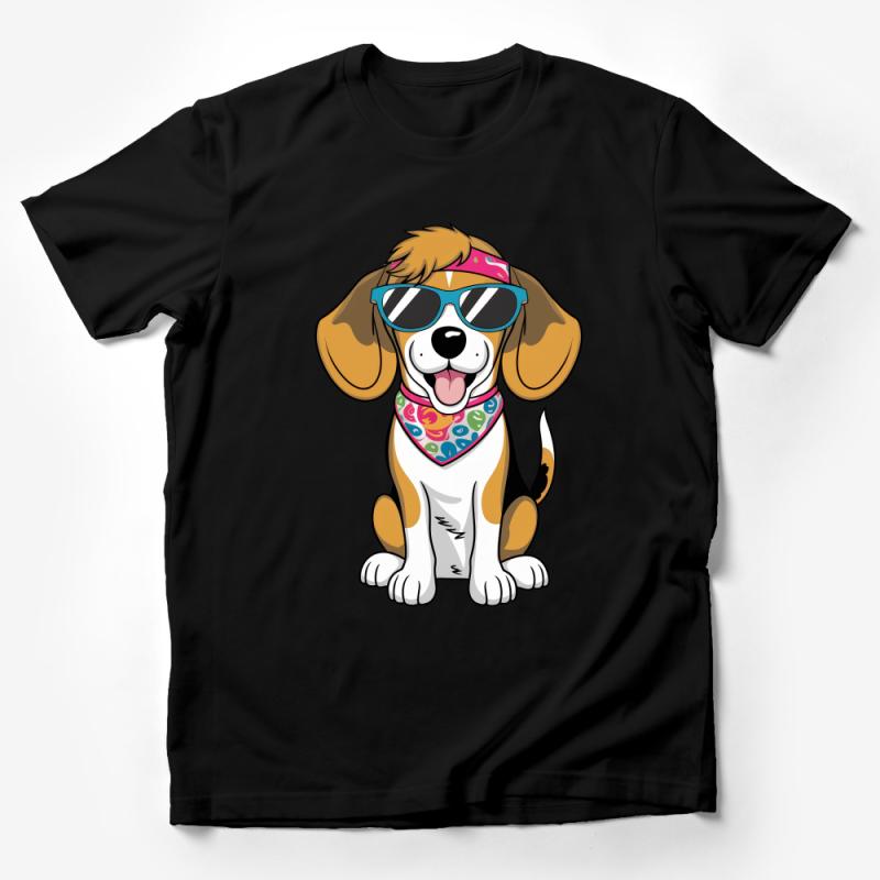 Cute Beagle Dog T-Shirt, Hipster Puppy with Glasses, Animal Lover Tee, Graphic Dog Shirt, Colorful Bandana Pet Top, Unisex T-Shirt Male T-Shirt