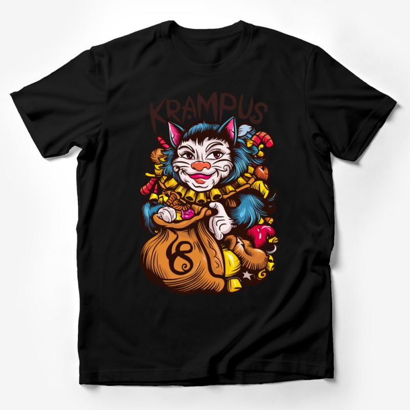 Krampus Cat T-Shirt, Funny Christmas Holiday Tee, Whimsical Festive Graphic Shirt, Unique Holiday Party Outfit, Cat Lover Gift Idea Male T-Shirt