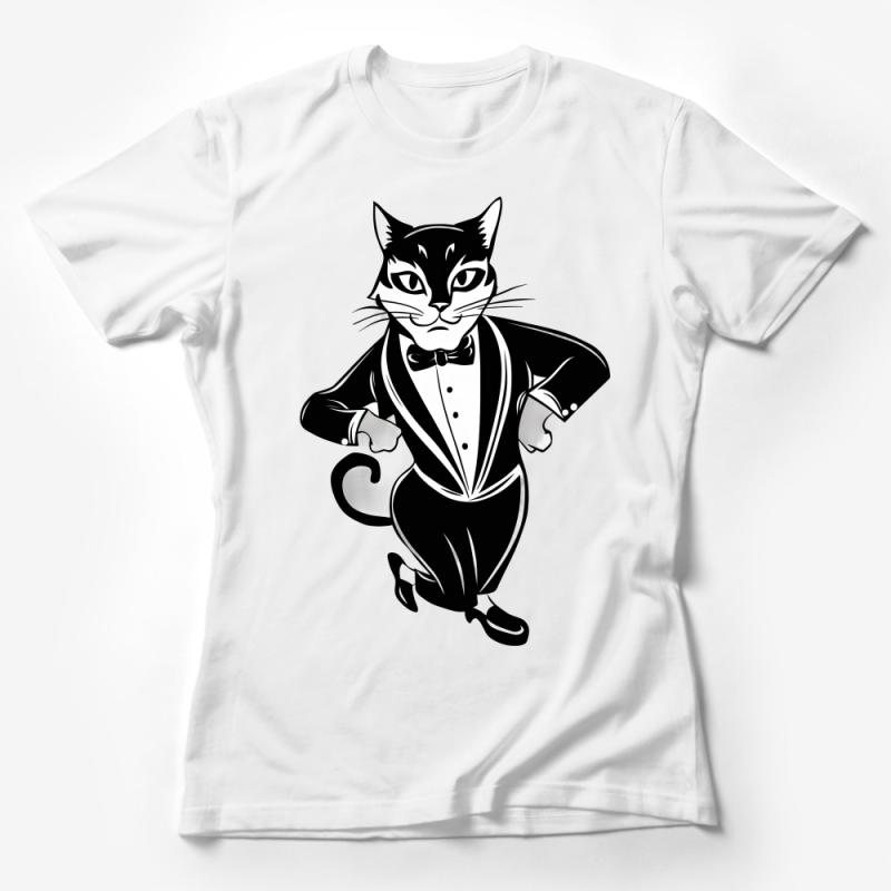 Dapper Cat Tuxedo Print T-Shirt, Unisex Feline Formal Wear Graphic Tee, Gift for Cat Lovers Female T-Shirt