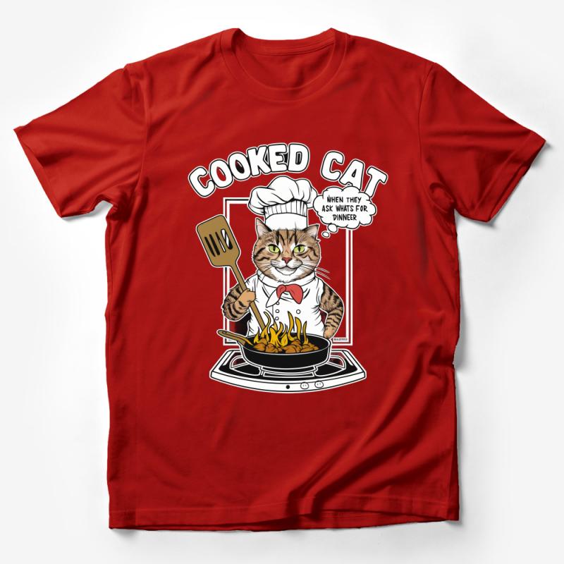 Funny Chef Cat T-Shirt, Cooked Cat Cartoon, Kitchen Humor Graphic Tee, Unisex Foodie Shirt, Cat Lover Gift Male T-Shirt