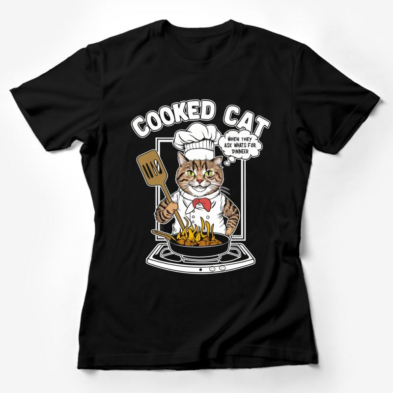 Funny Chef Cat T-Shirt, Cooked Cat Cartoon, Kitchen Humor Graphic Tee, Unisex Foodie Shirt, Cat Lover Gift Female T-Shirt