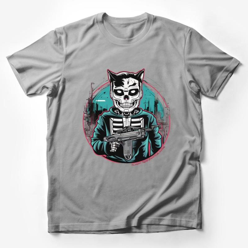 Unique Skeleton Soldier Graphic Tee, Urban Streetwear, Military Skull T-Shirt, Cool Casual Fashion Male T-Shirt