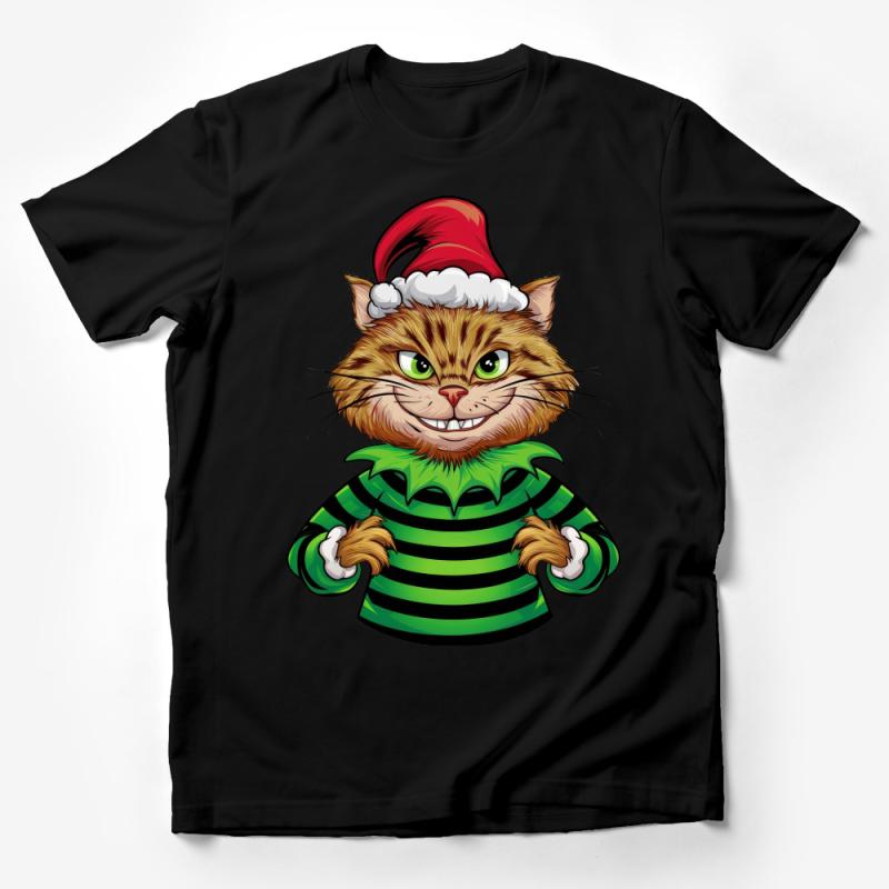 Christmas Cat T-Shirt, Funny Santa Hat Kitty Tee, Festive Holiday Animal Shirt, Cat Lover Gift, Unisex Graphic Tee for Xmas Male T-Shirt