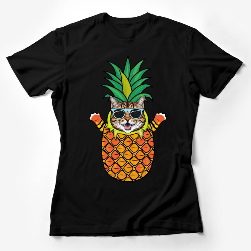 Funny Cat Pineapple T-Shirt, Cool Summer Beach Party Tee, Unisex Tropical Cat Lover Shirt, Quirky Animal Graphic Top Female T-Shirt