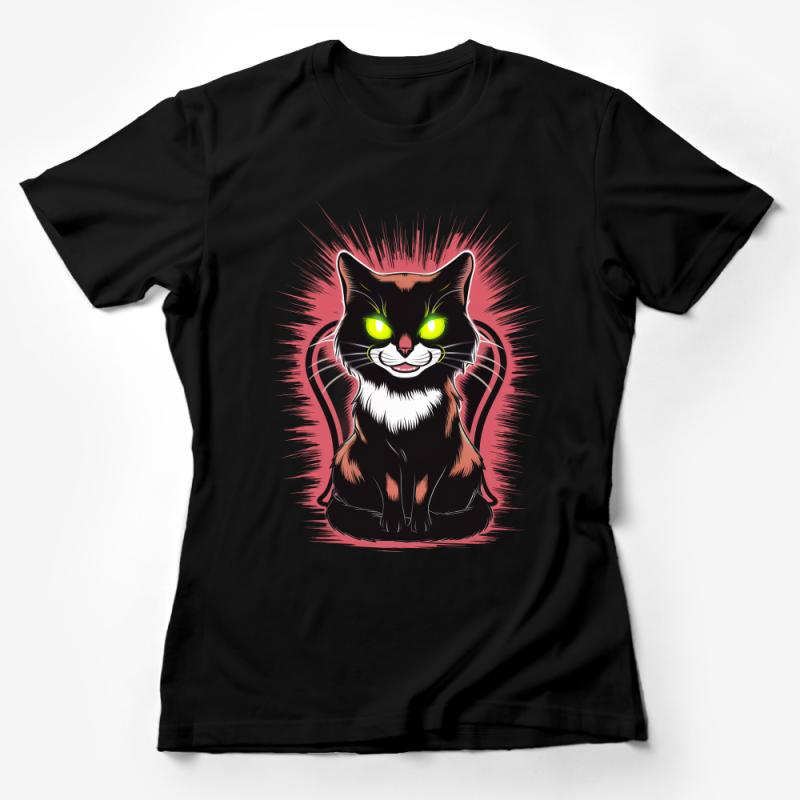 Unique Black Cat T-Shirt, Funky Feline Graphic Tee, Colorful Pet Lover Gift, Casual Cat Illustration Shirt, Unisex Cat Tee for All Ages Female T-Shirt