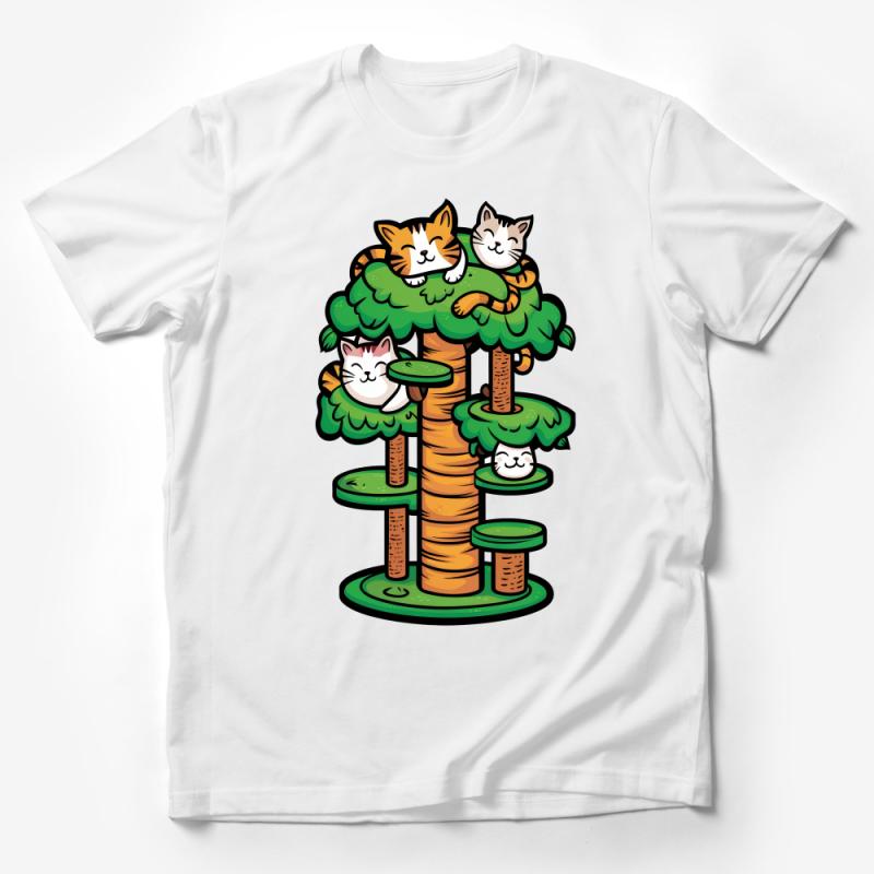 Cute Cat Tree Graphic T-Shirt, Cartoon Cats Climbing Tree Tee, Cat Lover Unisex Apparel, Casual Kitten Illustration Shirt Male T-Shirt