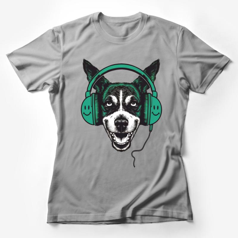 Cool Dog Headphones T-Shirt, Music Lover Graphic Tee, Unisex Adult Hipster Dog DJ Shirt, Unique Animal Print, Casual Streetwear Top Female T-Shirt