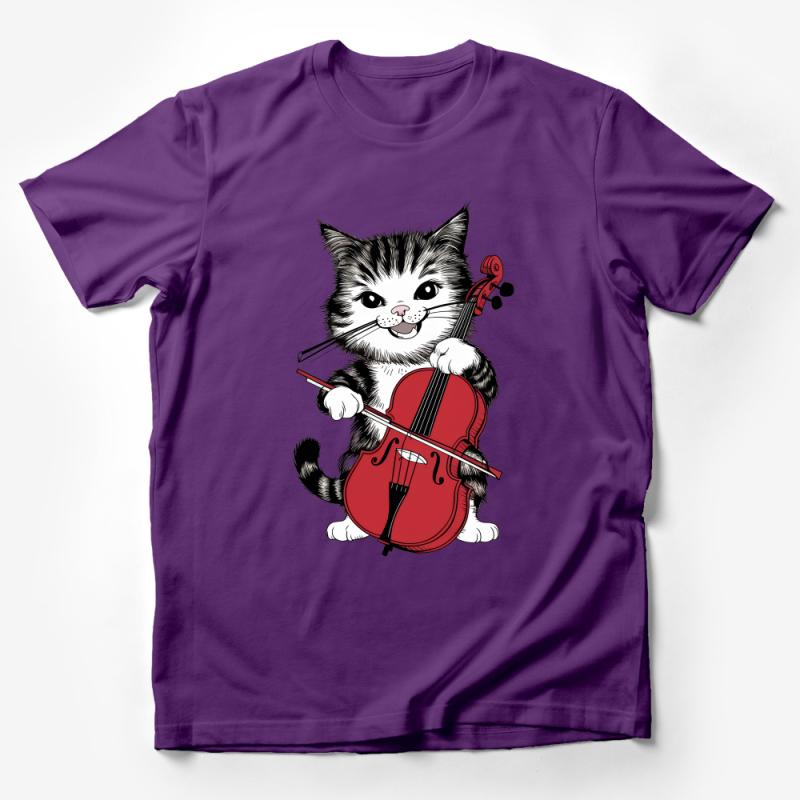 Cute Cat Playing Violin T-Shirt for Musicians, Music Lover's Graphic Tee, Unisex Kitten Violinist Shirt, Casual Wear Male T-Shirt