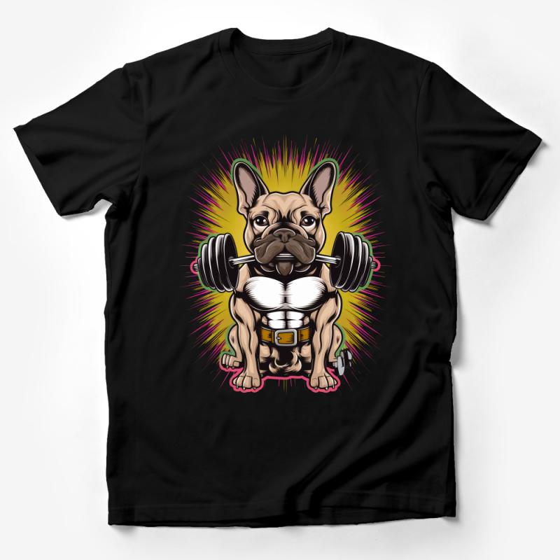 Muscular Bulldog T-Shirt, Funny Gym Workout Shirt, Animal Lifting Weights Tee, Bodybuilder Dog Shirt, Fitness Gift, Athletic Apparel Male T-Shirt