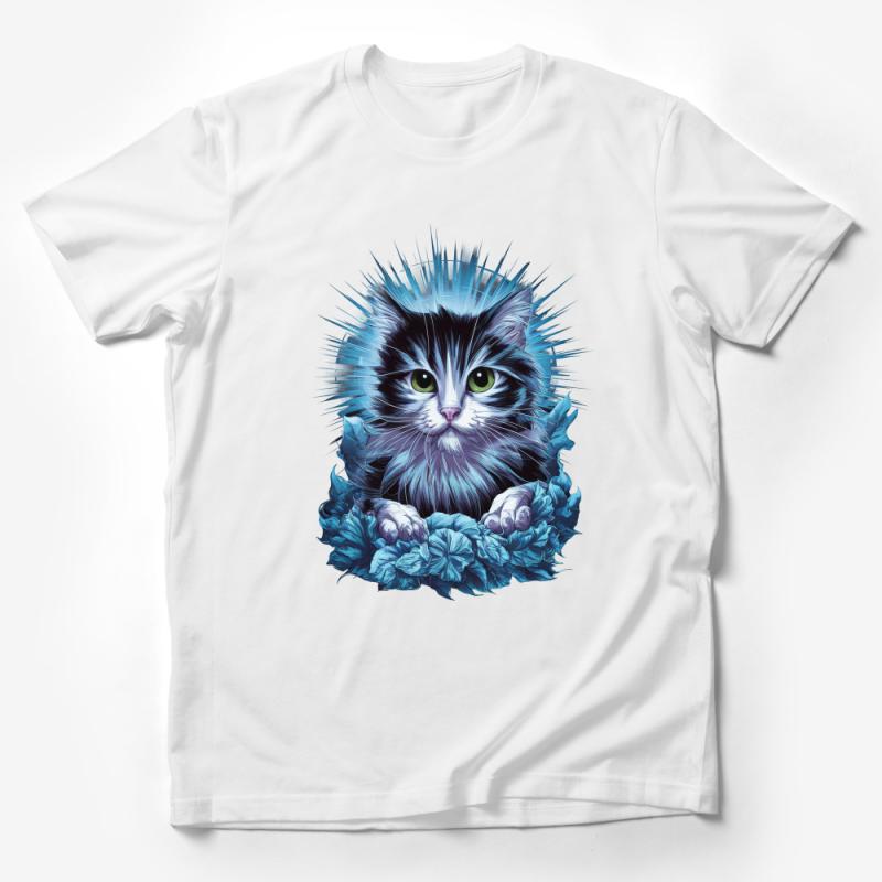 Unique Cat T-Shirt, Cool Feline Graphic Tee, Unisex Floral Cat Lover Shirt, Pet Art Top, Animal Illustration, Gift for Cat Owners Male T-Shirt