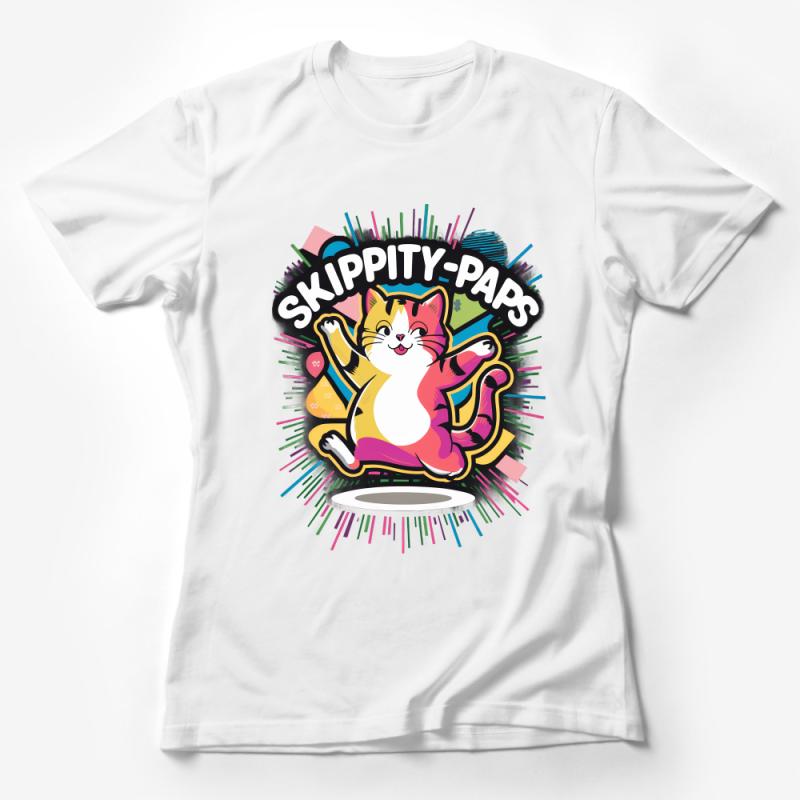 Colorful Skippity-Paps Cat T-Shirt, Fun Feline Graphic Tee, Cute Kitten Shirt for Cat Lovers, Unisex Casual Wear Female T-Shirt