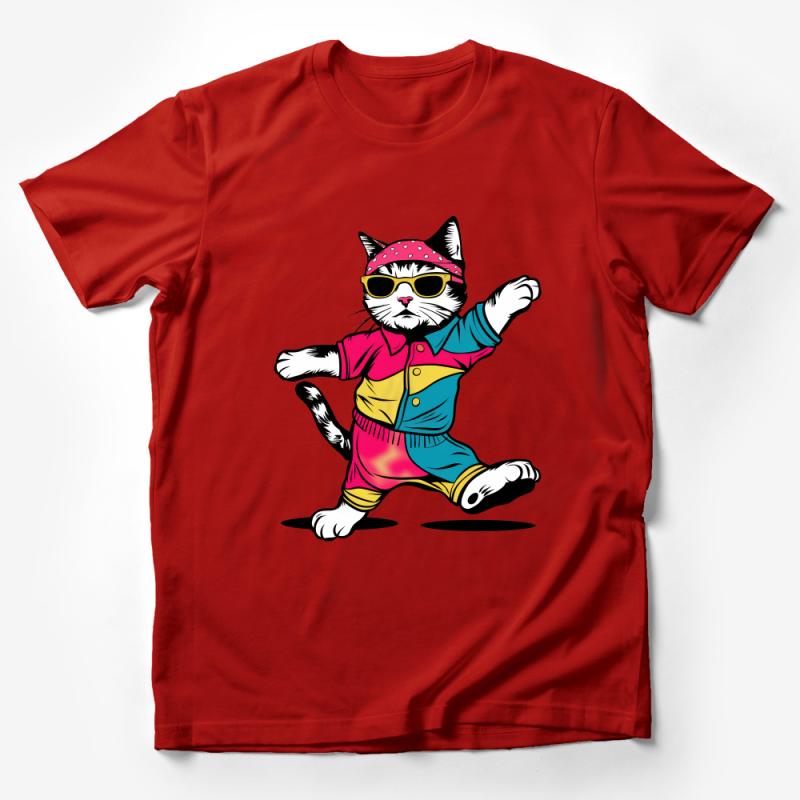 Hip Cat T-Shirt, Funky Cat in Sunglasses and Cap, Cool Feline Tee, Cat Lover Gift, Unisex Graphic Cat Shirt, Casual Wear Male T-Shirt