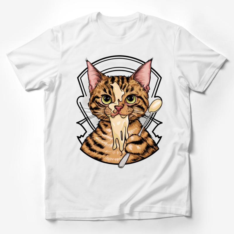 Funny Cat T-Shirt, Cute Kitty with Spaghetti, Whiskers and Fork Tee, Animal Lover Gift, Pet Humor Graphic Shirt, Unisex Clothing Male T-Shirt