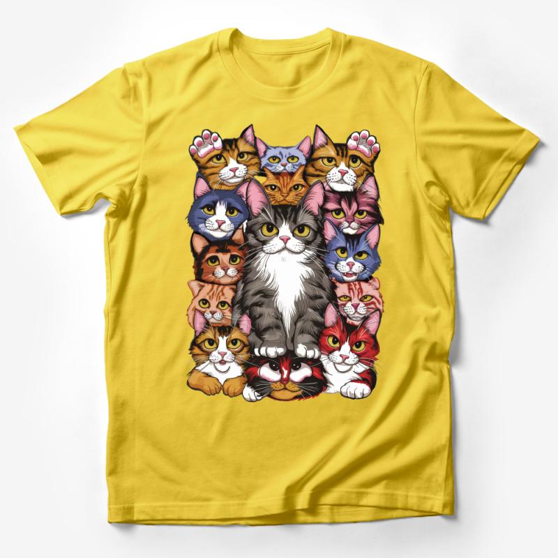 Colorful Cat Faces T-Shirt, Cute Feline Portrait Tee, Cat Lover Gift, Animal Graphic Shirt, Unisex Cat Print Top Male T-Shirt