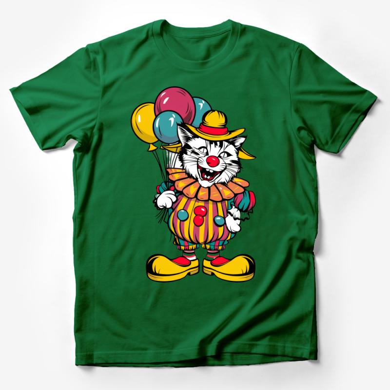 Unisex Cartoon Cat Clown T-Shirt, Colorful Circus Kitty With Balloons, Funny Animal Tee, Casual Cotton Shirt, Party Costume Top Male T-Shirt