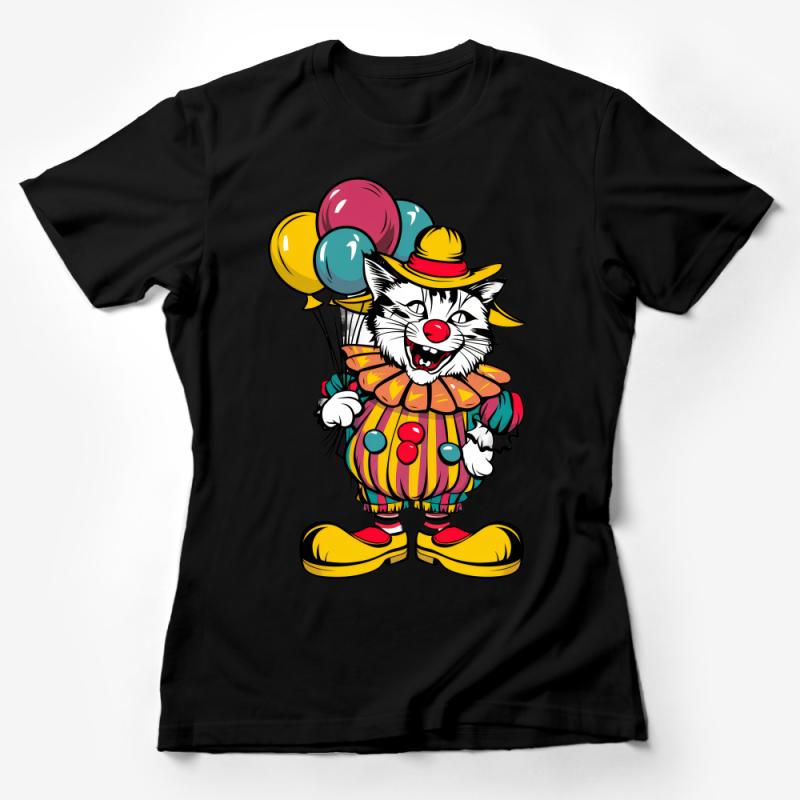 Unisex Cartoon Cat Clown T-Shirt, Colorful Circus Kitty With Balloons, Funny Animal Tee, Casual Cotton Shirt, Party Costume Top Female T-Shirt