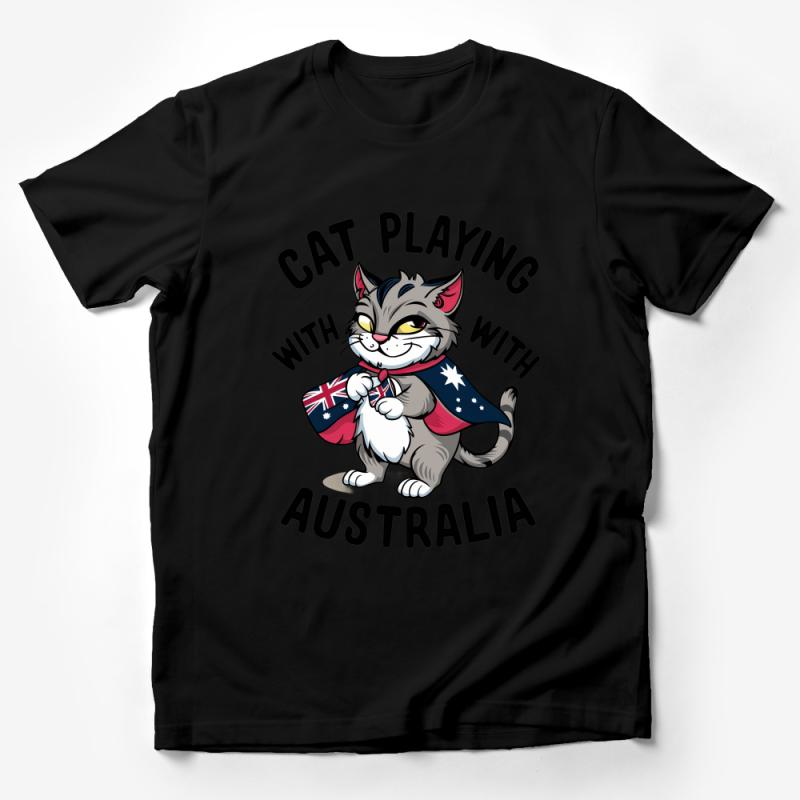 Australian Patriotic Cat T-Shirt, Cute Kitty with Flag Cape, Australia Day, Casual Wear for Cat Lovers, Unisex Graphic Tee Male T-Shirt