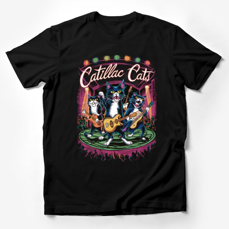 Cadillac Cats Band T-Shirt, Retro Rockabilly Feline Music Tee, Vintage Style Guitar Cats Shirt, Cool Cat Lover Gift Male T-Shirt