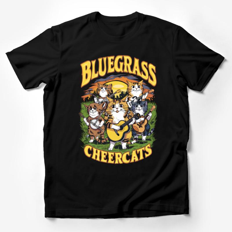 Cat Bluegrass Band T-Shirt, Cute Musician Cats Graphic Tee, Funny Feline Country Music Lover Gift, Unisex Adult Apparel Male T-Shirt