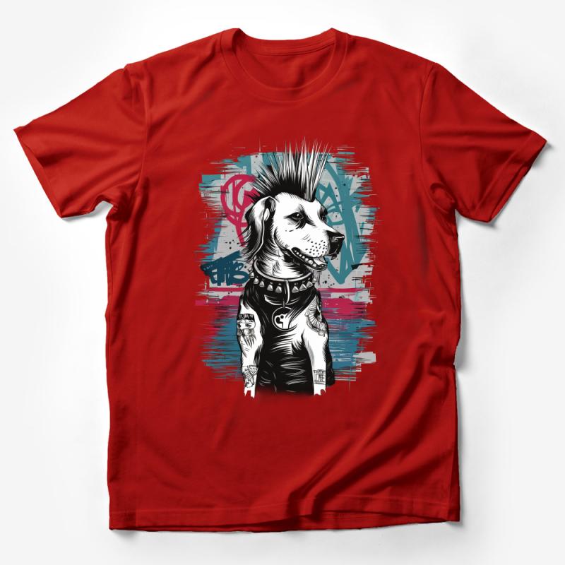 Punk Rock Dog T-Shirt, Edgy Canine Graphic Tee, Cool Pet Lover Streetwear, Unique Animal Print Cotton Shirt, Unisex Urban Fashion Top Male T-Shirt