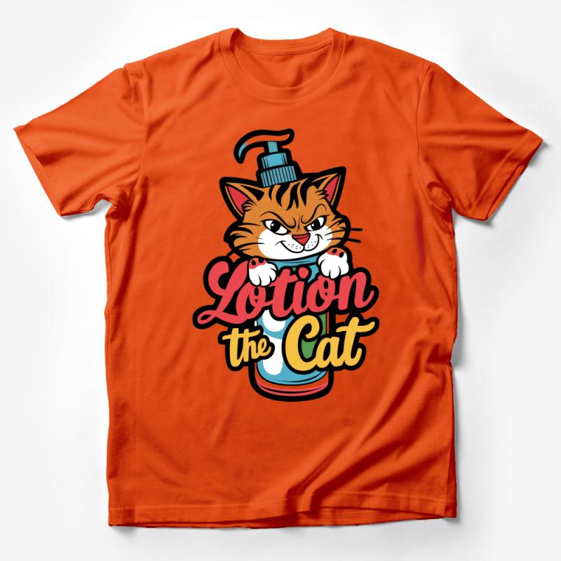 Cute Cat T-Shirt, Funny Cartoon Cat Lotion Bottle Graphic Tee, Unisex Adult Casual Wear, Gift for Cat Lovers, Unique Cat Shirt Design Male T-Shirt