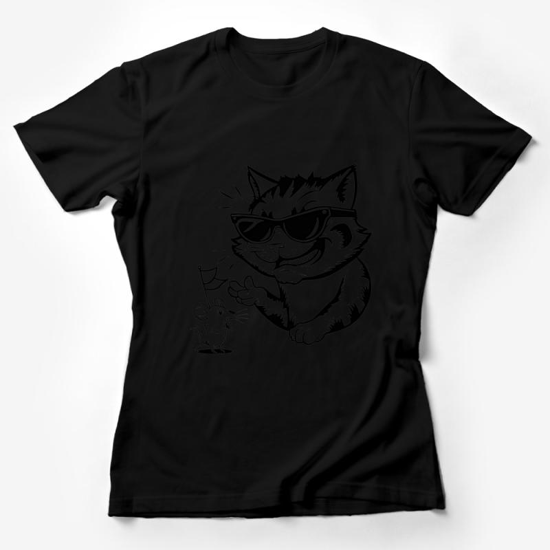 Cool Cat in Sunglasses T-Shirt, Funny Cat and Mouse Graphic Tee, Unisex Casual Shirt, Hipster Cat Lover Gift, Unique Animal Print Top Female T-Shirt