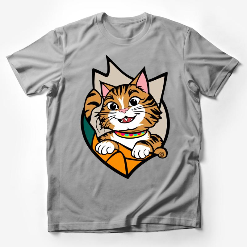 Whimsical Cat T-Shirt, Cute Cartoon Feline, Playful Kitty Graphic Tee, Colorful Casual Shirt for Cat Lovers, Unisex Male T-Shirt