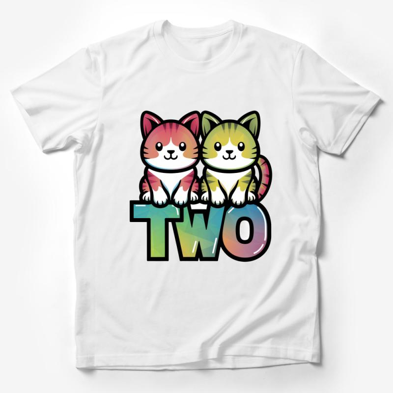 Cute Twin Cats Two Graphic Tee, Colorful Kitten Illustration T-Shirt, Unisex Cat Lover Shirt Male T-Shirt