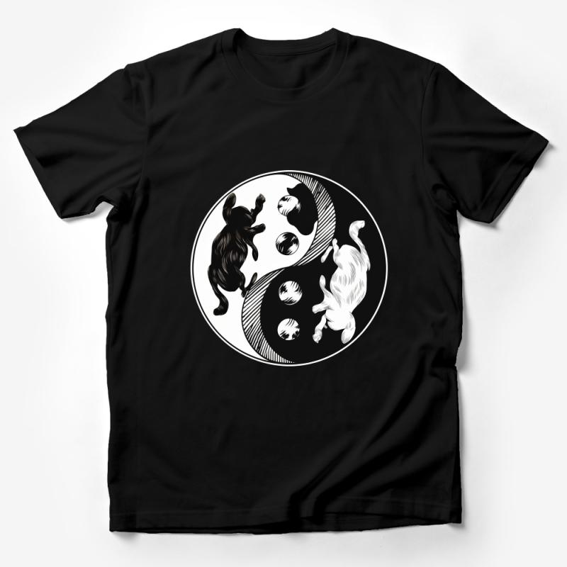 Yin Yang Cats T-Shirt, Black and White Cat Balance Graphic Tee, Feline Zen Harmony Shirt, Unisex Cat Lover Top, Artistic Pet Tshirt Male T-Shirt