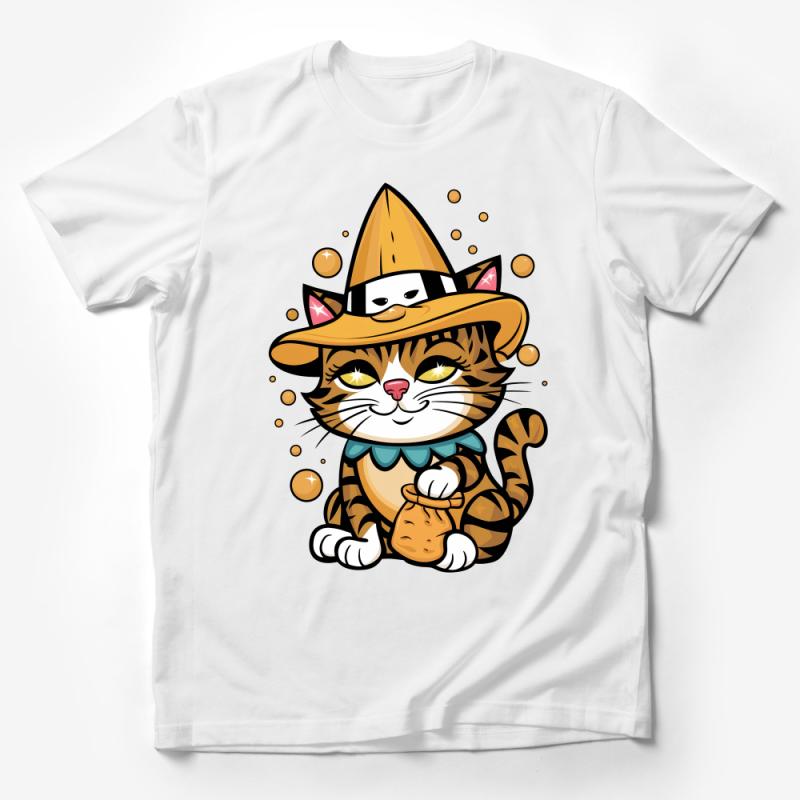 Whimsical Cat in Hat T-Shirt, Cute Cartoon Kitty Tee, Animal Lover Gift, Unisex Casual Apparel, Unique Graphic Cat Lover T-Shirt Design Male T-Shirt