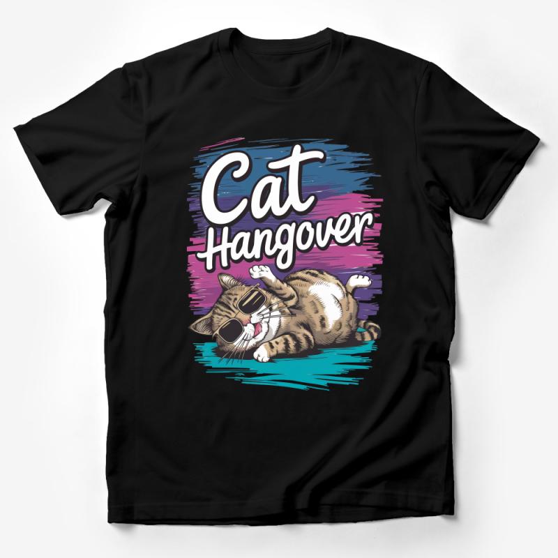 Funny Cat Hangover T-Shirt, Cat Lover Gift, Whimsical Feline Graphic Tee, Unique Pet Owner Shirt, Casual Cool Cat Apparel Male T-Shirt