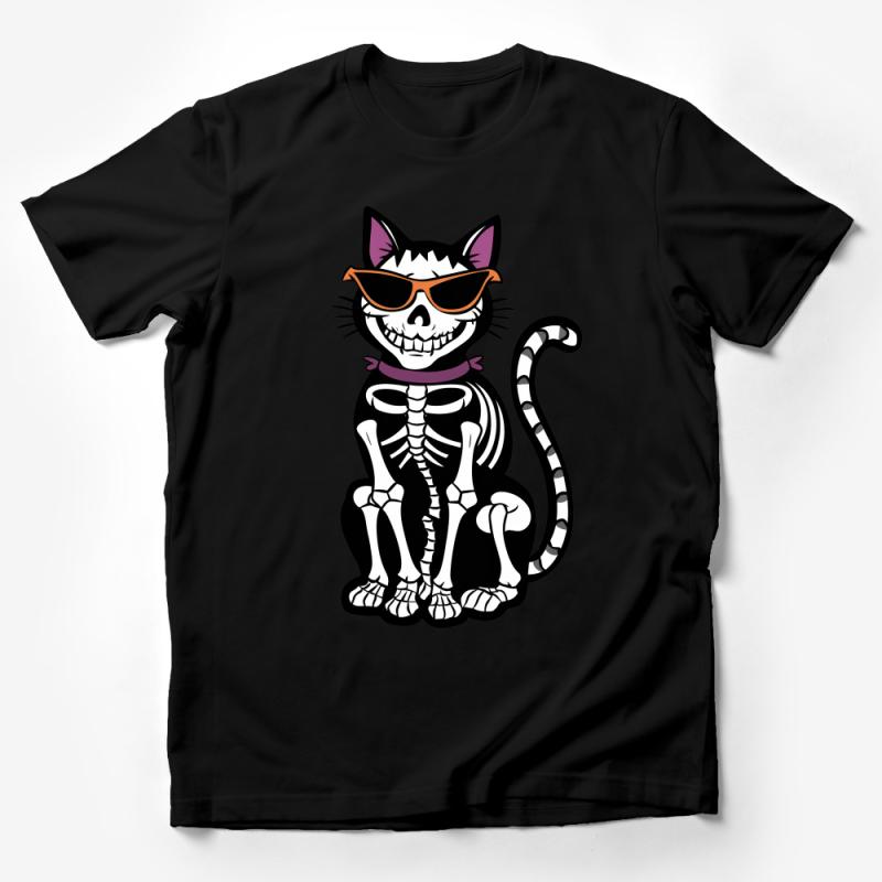 Funky Skeleton Cat T-Shirt, Cute Cat Lover Halloween Tee, Unique Hipster Cat Graphic Shirt, Unisex Casual Tee Male T-Shirt