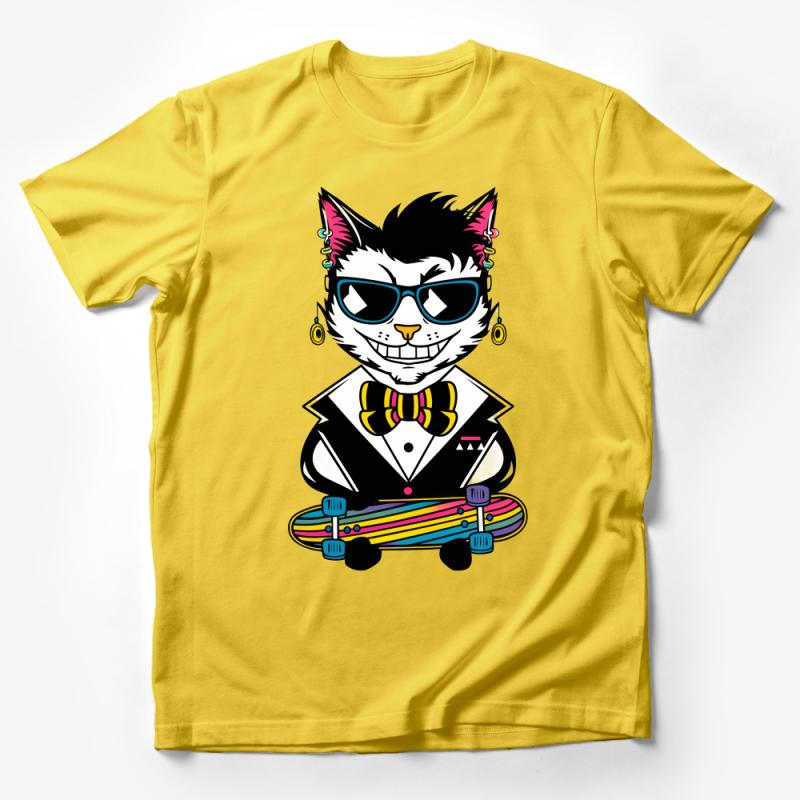 Hipster Cat Tee, Cool Cartoon Cat with Skateboard, Casual Streetwear T-Shirt, Unisex Graphic Tee for Skate Lovers Male T-Shirt