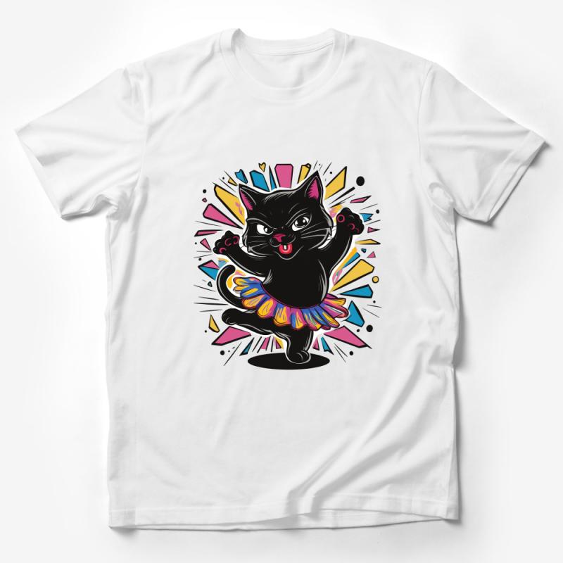 Black Cat Ballerina T-Shirt, Cute Funny Cat Dancing Tee, Colorful Whimsical Graphic Shirt, Unisex Cat Lover Gift, Sassy Cat Top Male T-Shirt