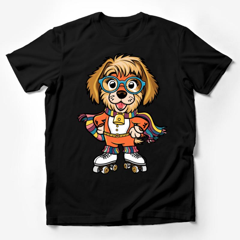 Funky Dog on Roller Skates T-Shirt, Colorful Cartoon Animal Tee, Unisex Casual Graphic Shirt, Gift for Skaters Male T-Shirt