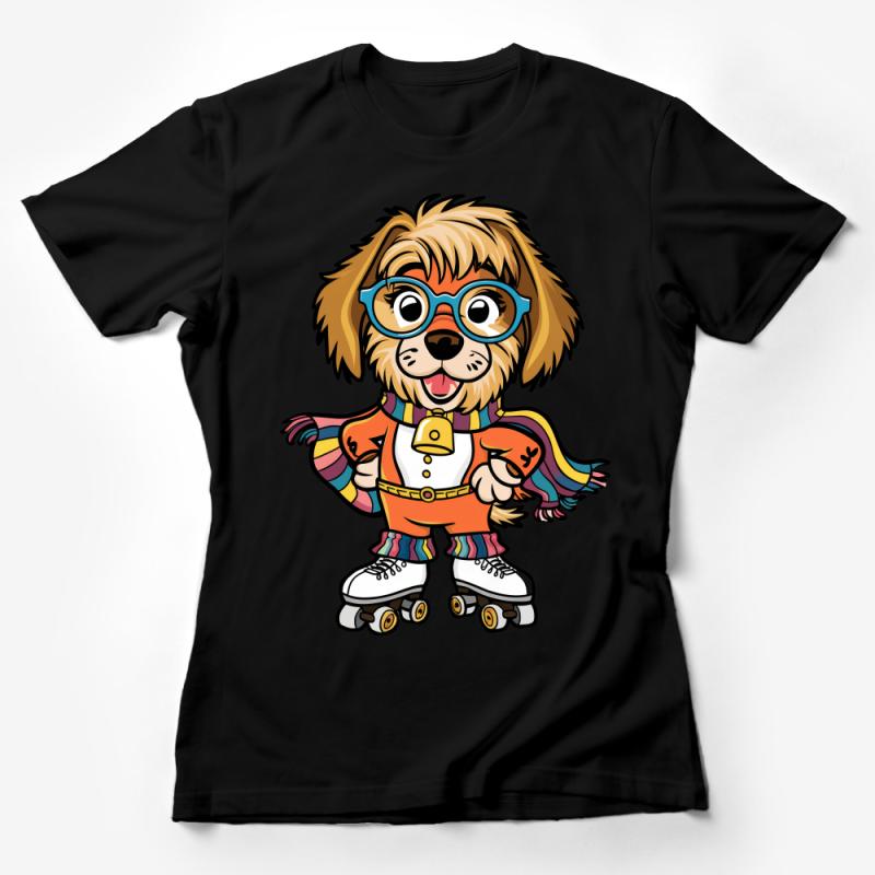 Funky Dog on Roller Skates T-Shirt, Colorful Cartoon Animal Tee, Unisex Casual Graphic Shirt, Gift for Skaters Female T-Shirt