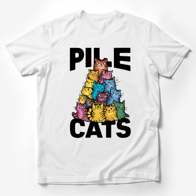 Colorful Cats Pile T-Shirt, Cute Cat Lover Gift, Funny Kitten Stack Graphic Tee, Unisex Cat Owner Shirt Male T-Shirt