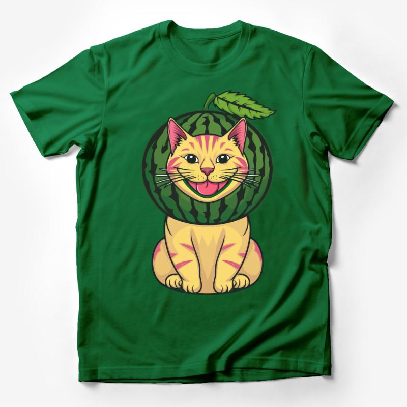 Watermelon Cat T-Shirt, Cute Cat Graphic Tee, Summer Fruit Kitty Shirt, Funny Cat Lover Gift, Unisex Kitten Top, Casual Wear Male T-Shirt