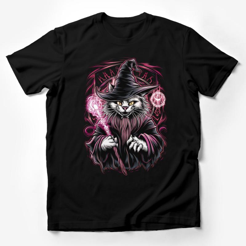 Mystical Witch Cat T-Shirt, Magical Black Cat with Hat, Fantasy Feline Apparel, Unique Gothic Style Tee, Unisex Graphic Shirt for All Male T-Shirt