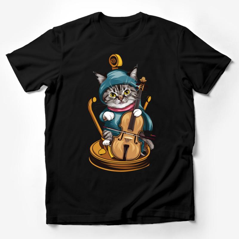 Unique Cat Musician T-Shirt, Funny Cat Playing Violin Illustration, Artist Kitty Music Lover Tee, Unisex Cotton Shirt Male T-Shirt