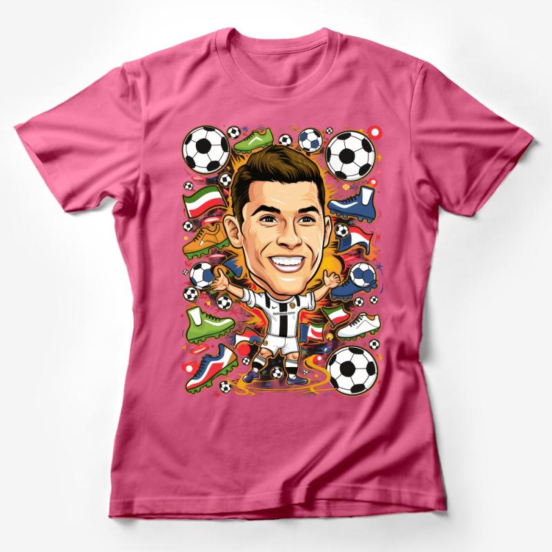 Cartoon Football Player T-Shirt, Soccer Fan Tee, Kids Sports Graphic Shirt, Unisex Soccer Lover Gift, Colorful Athletic Apparel, Casual Wear Female T-Shirt