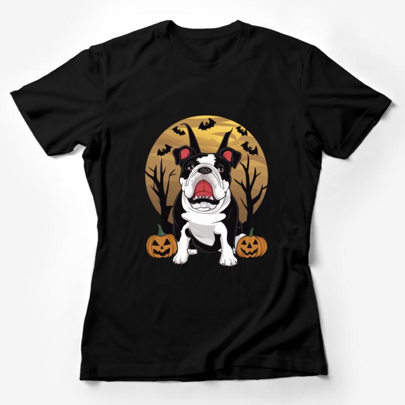 Halloween Boston Terrier T-Shirt, Cute Dog Pumpkin Tee, Spooky Bat Graphic Shirt, Pet Lover Halloween Costume Apparel Female T-Shirt