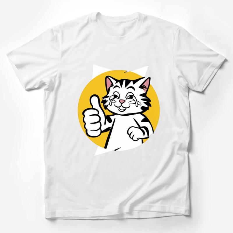 Cartoon Cat T-Shirt, Funny Kitty Thumbs Up Tee, Cute Feline Graphic Shirt, Casual Unisex and Kids Apparel, Animal Lover Gift Idea Male T-Shirt