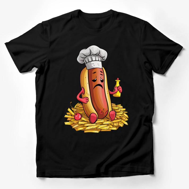 Funny Chef Hot Dog Cartoon T-Shirt, Unisex Graphic Tee, Casual Foodie Apparel, Gift for Cooks and Chefs Male T-Shirt