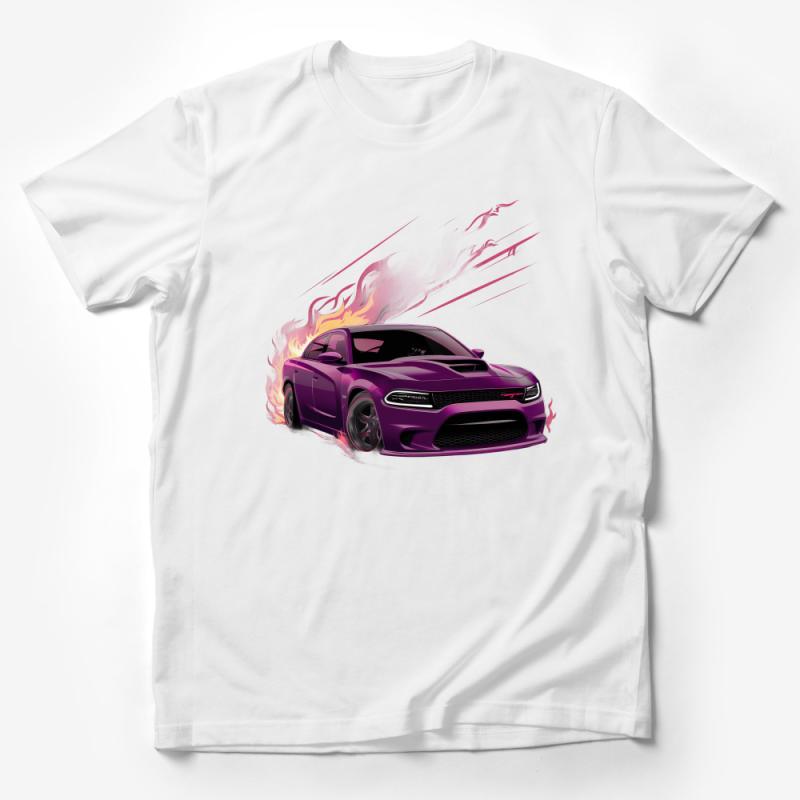 Purple Muscle Car T-Shirt, Flame Design, Automotive Enthusiast Apparel, Casual Graphic Tee, Unisex Car Lover Gift Idea, Cool Streetwear Male T-Shirt