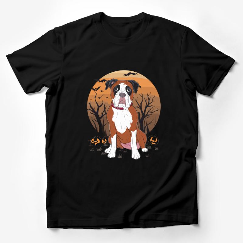 Boxer Dog T-Shirt, Cute Puppy Graphic Tee, Autumn Pet Lover, Halloween Dog Lover Gift, Unique Animal Print Shirt, Unisex Adult Clothing Male T-Shirt