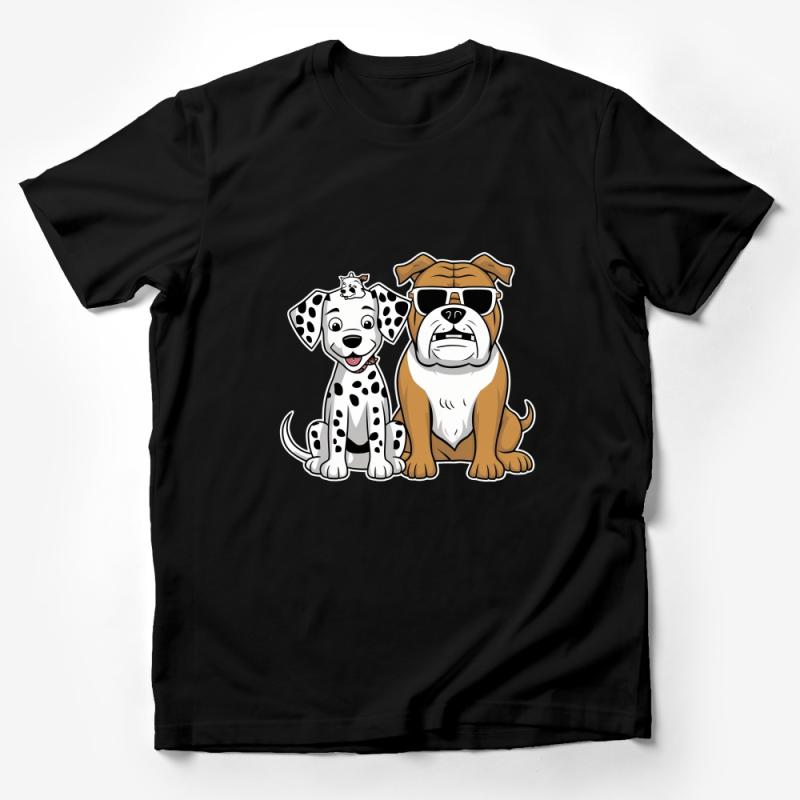 Cute Bulldog and Dalmatian Friends T-Shirt, Cartoon Dogs Graphic Tee, Pet Lovers Casual Top, Unisex Animal Illustration Shirt Male T-Shirt