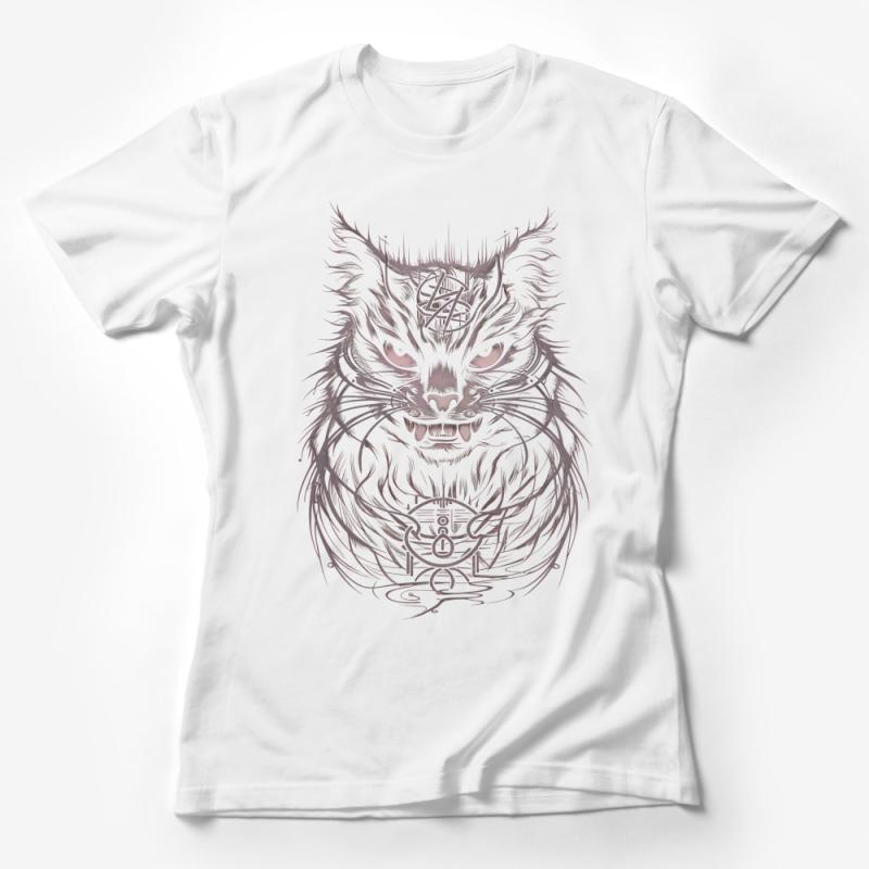 Mystical Cat T-Shirt, Tribal Animal Art, Unisex Graphic Tee, Casual Boho Style, Spirit Animal Top, Urban Fashion, Unique Illustration Female T-Shirt