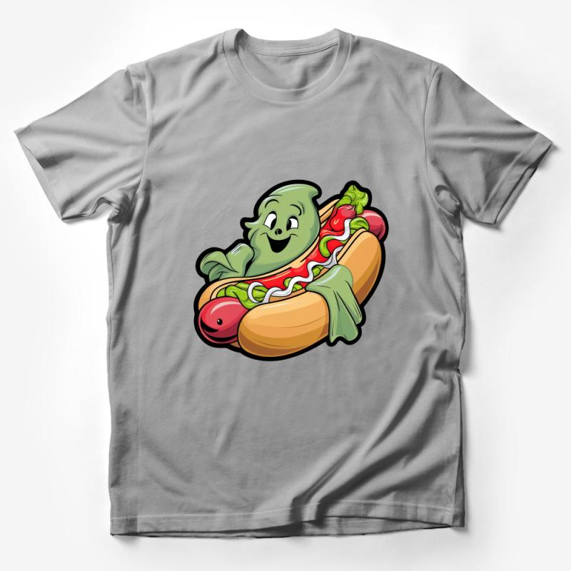 Funny Ghost Hot Dog T-Shirt, Quirky Food Graphic Tee, Casual Novelty Shirt, Unisex Ghost Cartoon Top Male T-Shirt